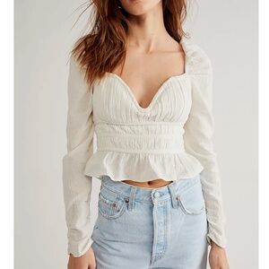 NWT FREE PEOPLE SMOCKED NECK CHLOE TOP WHITE - S